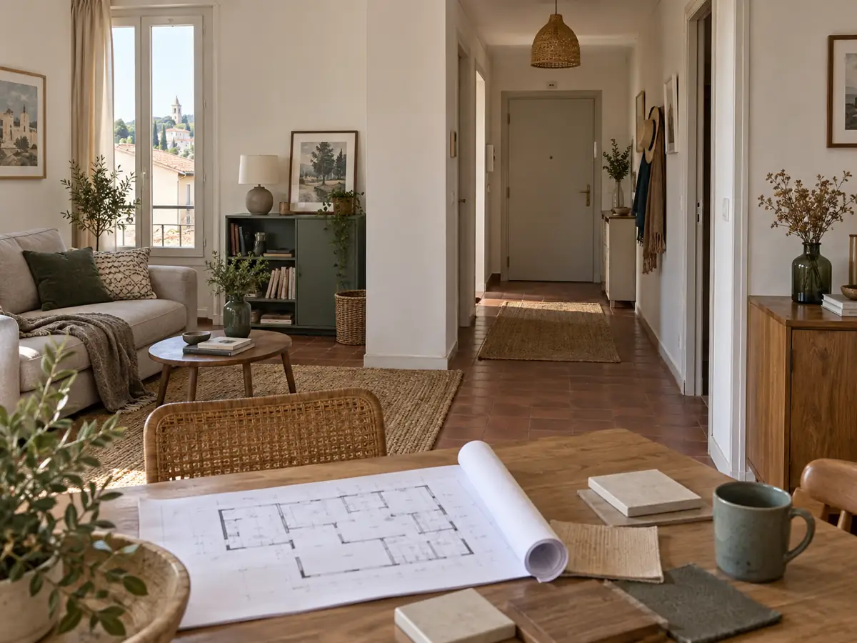 Appartement illustrant le lien entre pièce de vie, entrée et plan